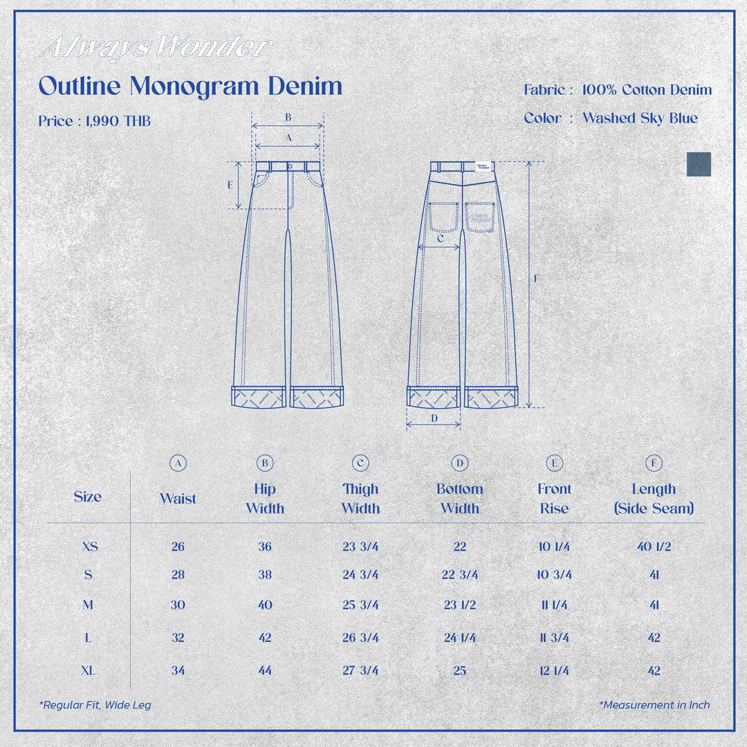 Outline Monogram Denim Pants | Washed Sky Blue