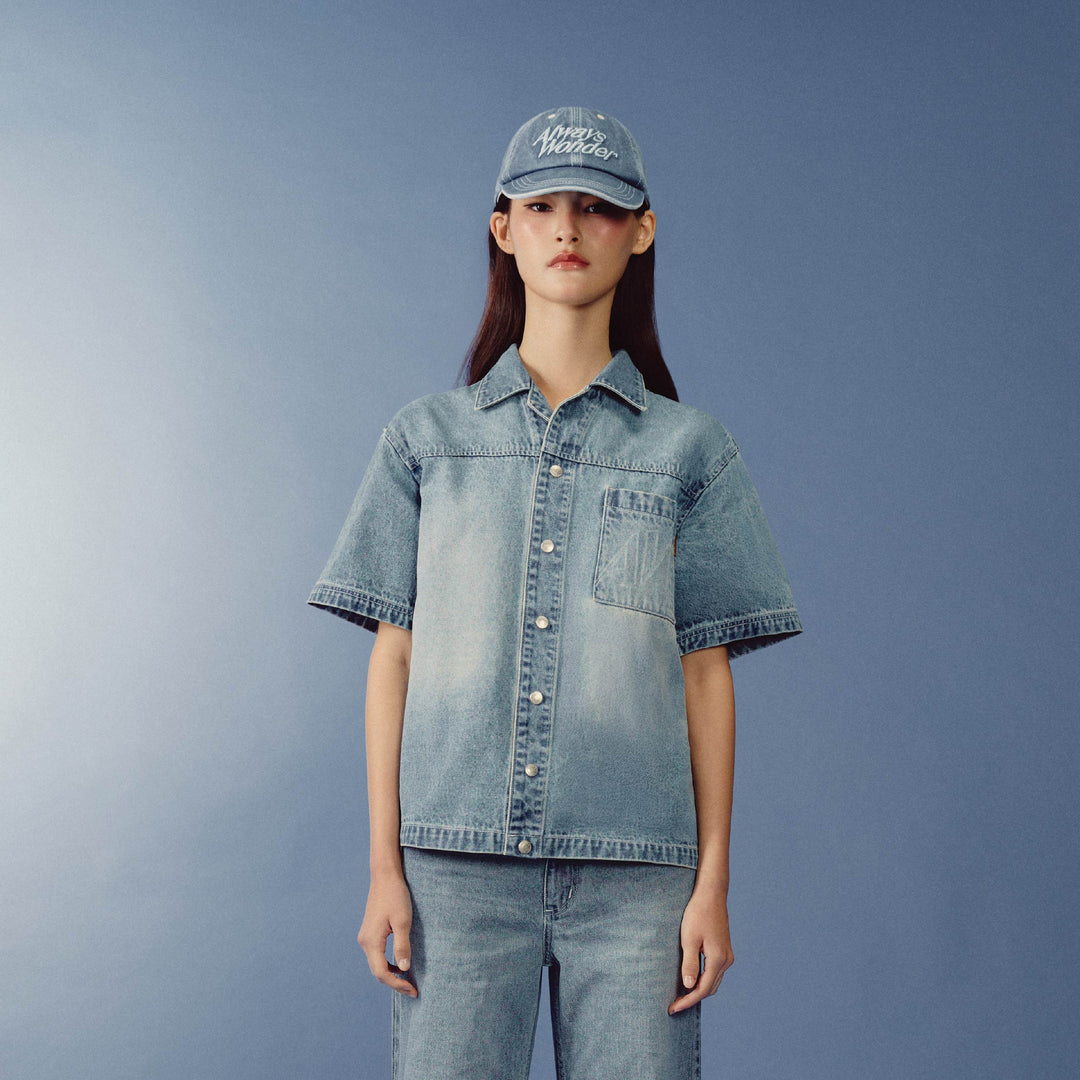 Ease Light-form Denim Shirt | Washed Sky Blue