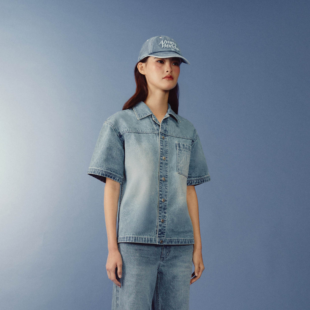 Ease Light-form Denim Shirt | Washed Sky Blue