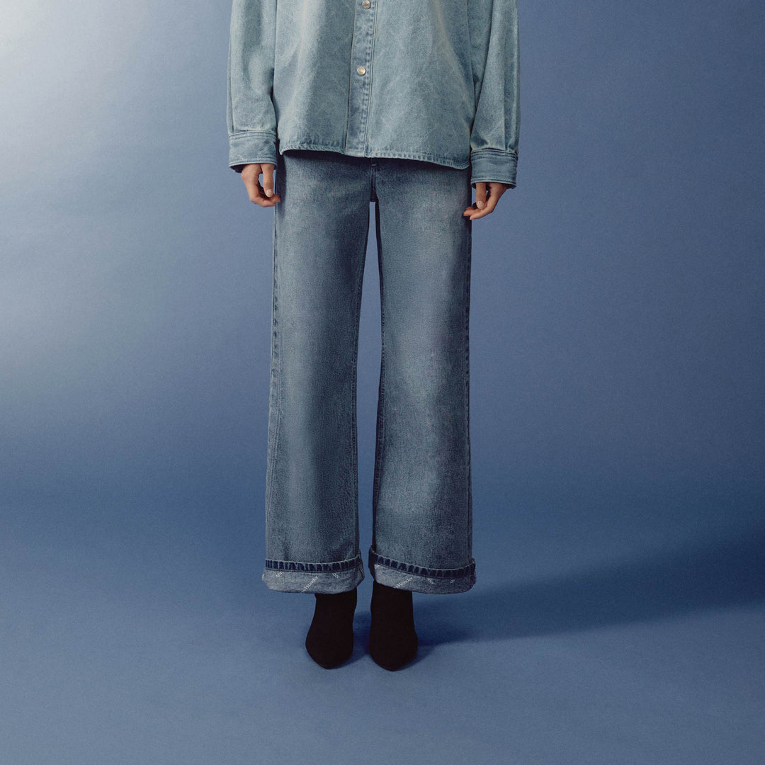 Outline Monogram Denim Pants | Washed Sky Blue