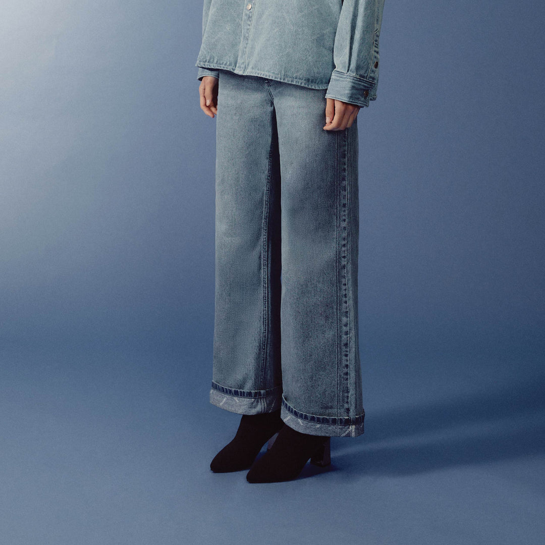 Outline Monogram Denim Pants | Washed Sky Blue