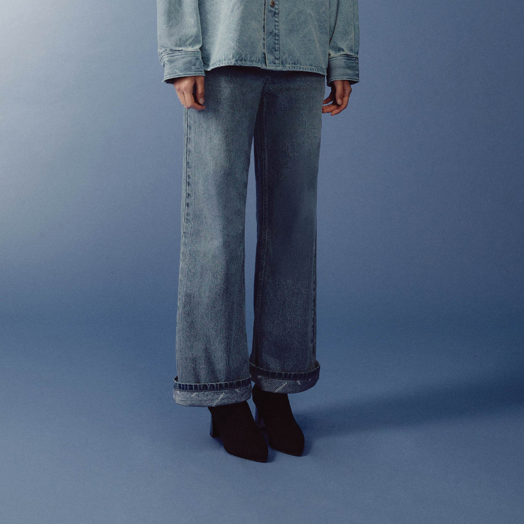 Outline Monogram Denim Pants | Washed Sky Blue