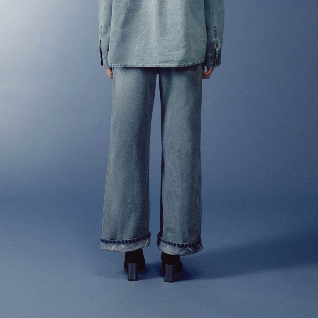 Outline Monogram Denim Pants | Washed Sky Blue