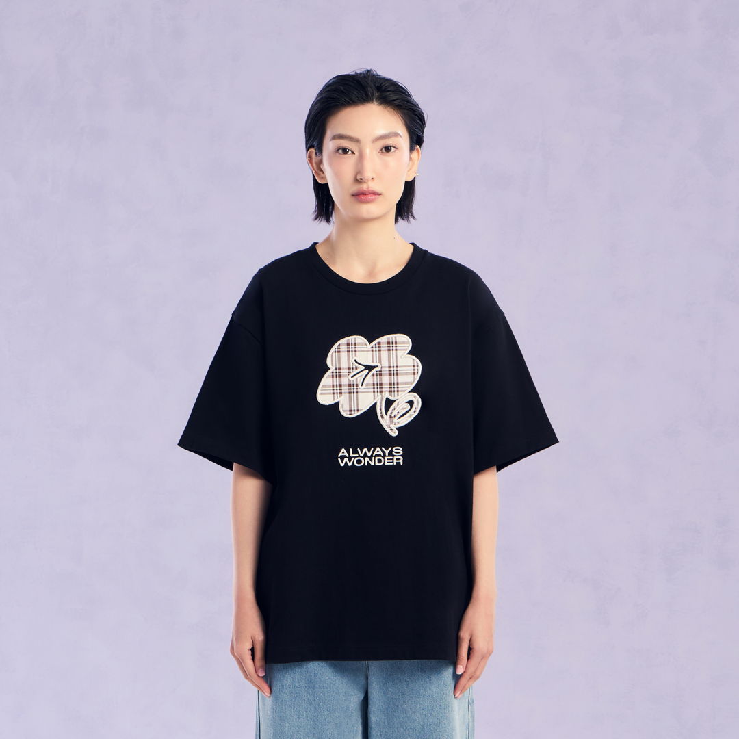 The Wonder Flower Oversized Tee | Midnight Black