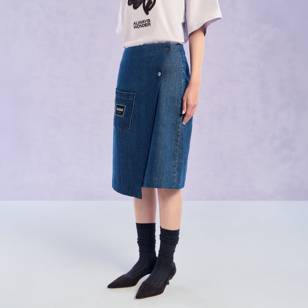 The Fluid Fold Skirt | Midnight Denim