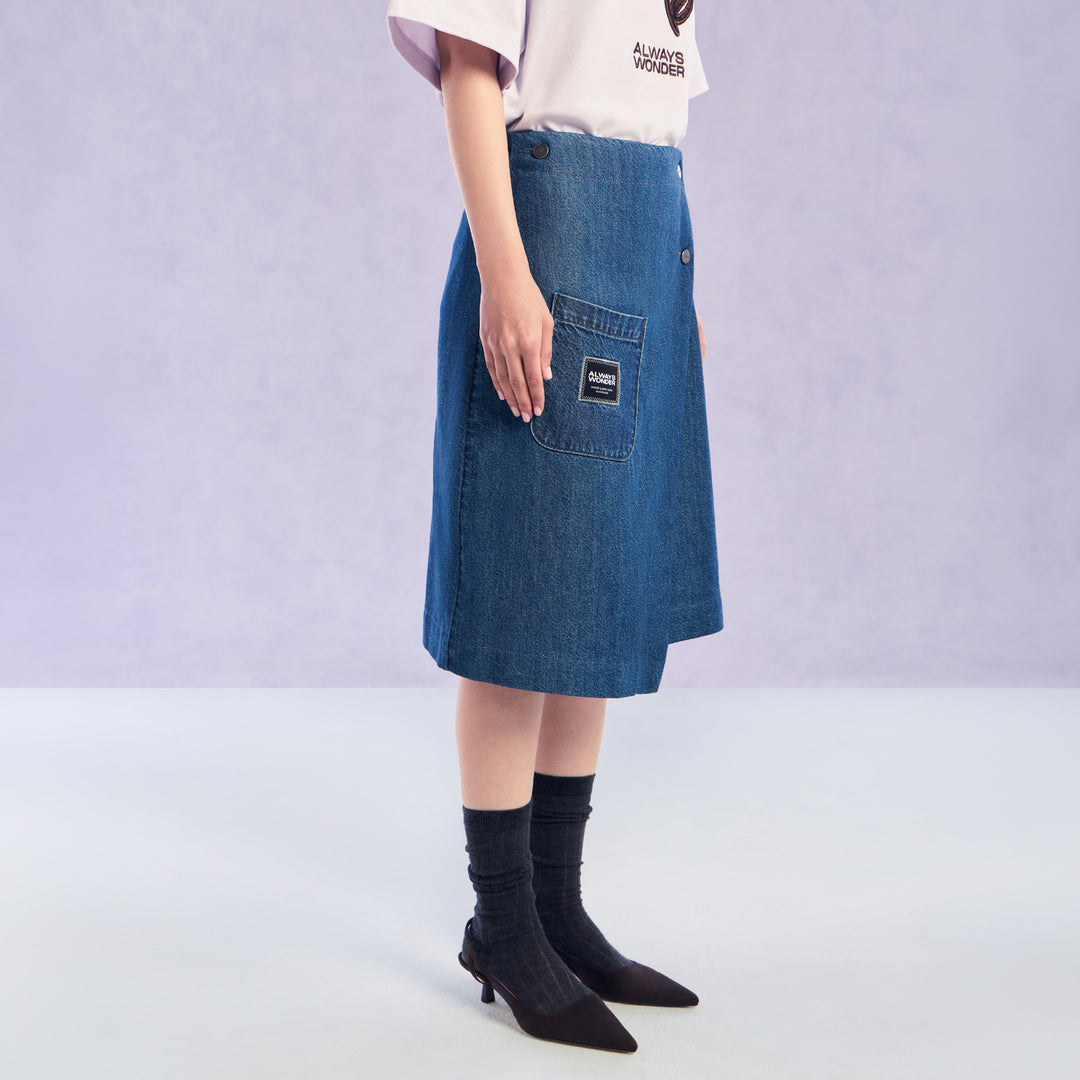 The Fluid Fold Skirt | Midnight Denim