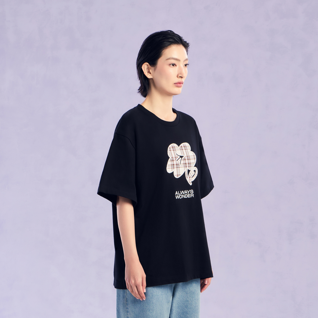 The Wonder Flower Oversized Tee | Midnight Black