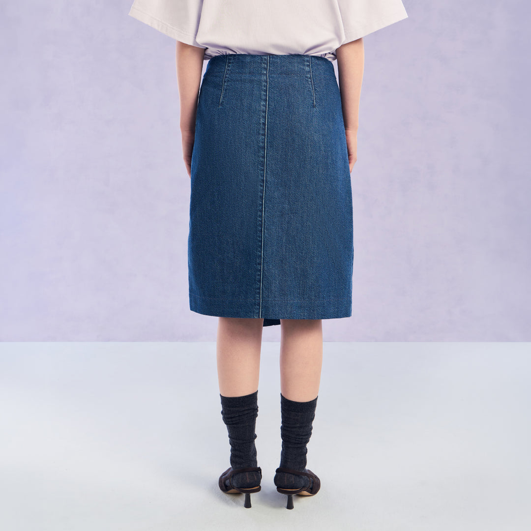 The Fluid Fold Skirt | Midnight Denim