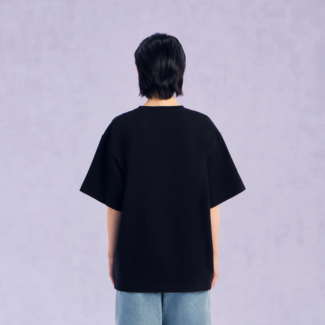The Wonder Flower Oversized Tee | Midnight Black