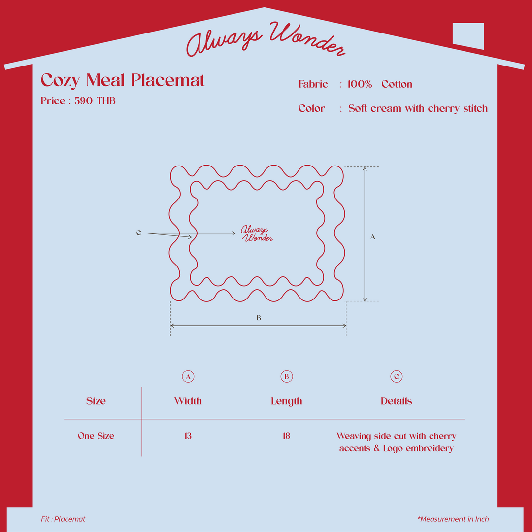 Cozy Meal Placemat | Soft cream with cherry stitch