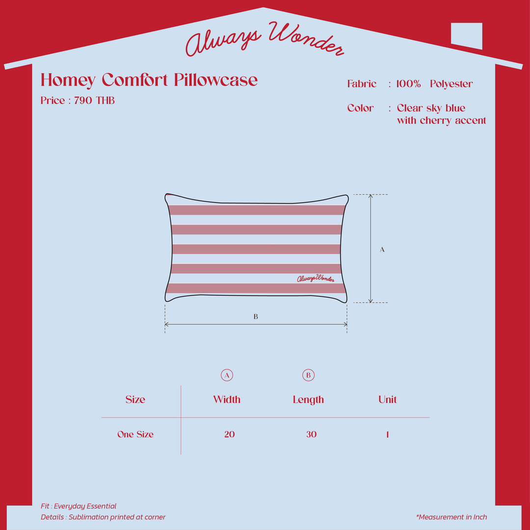 Homey Comfort Pillow Case | Clear sky blue with cherry accent