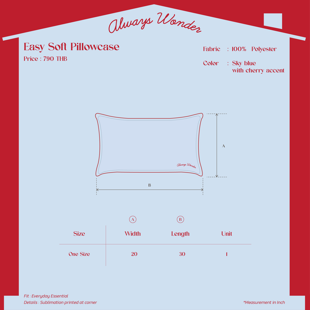 Easy Soft Pillow Case | Sky blue with cherry accent