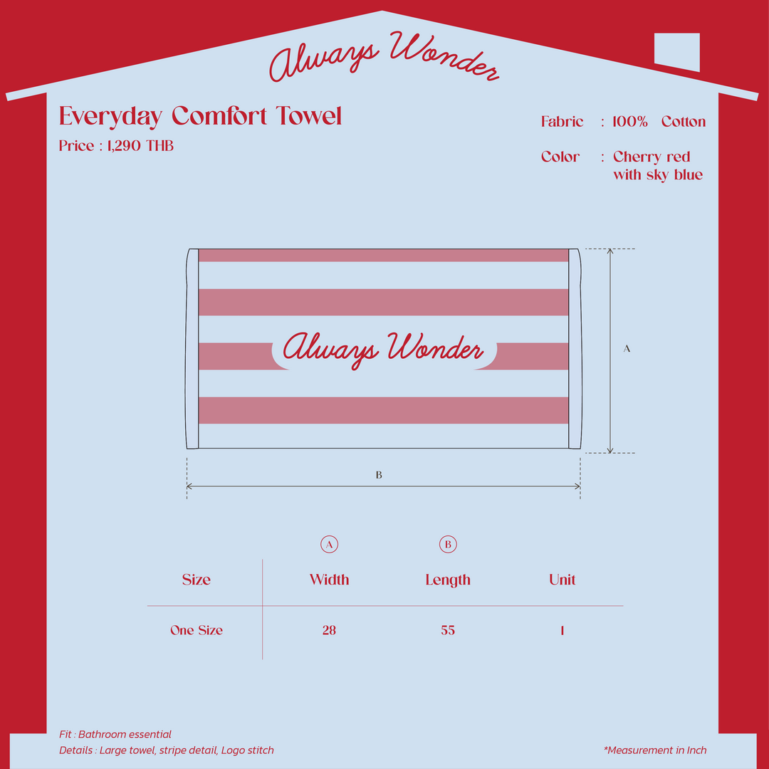 Everyday Comfort Towel | Cherry red with sky blue
