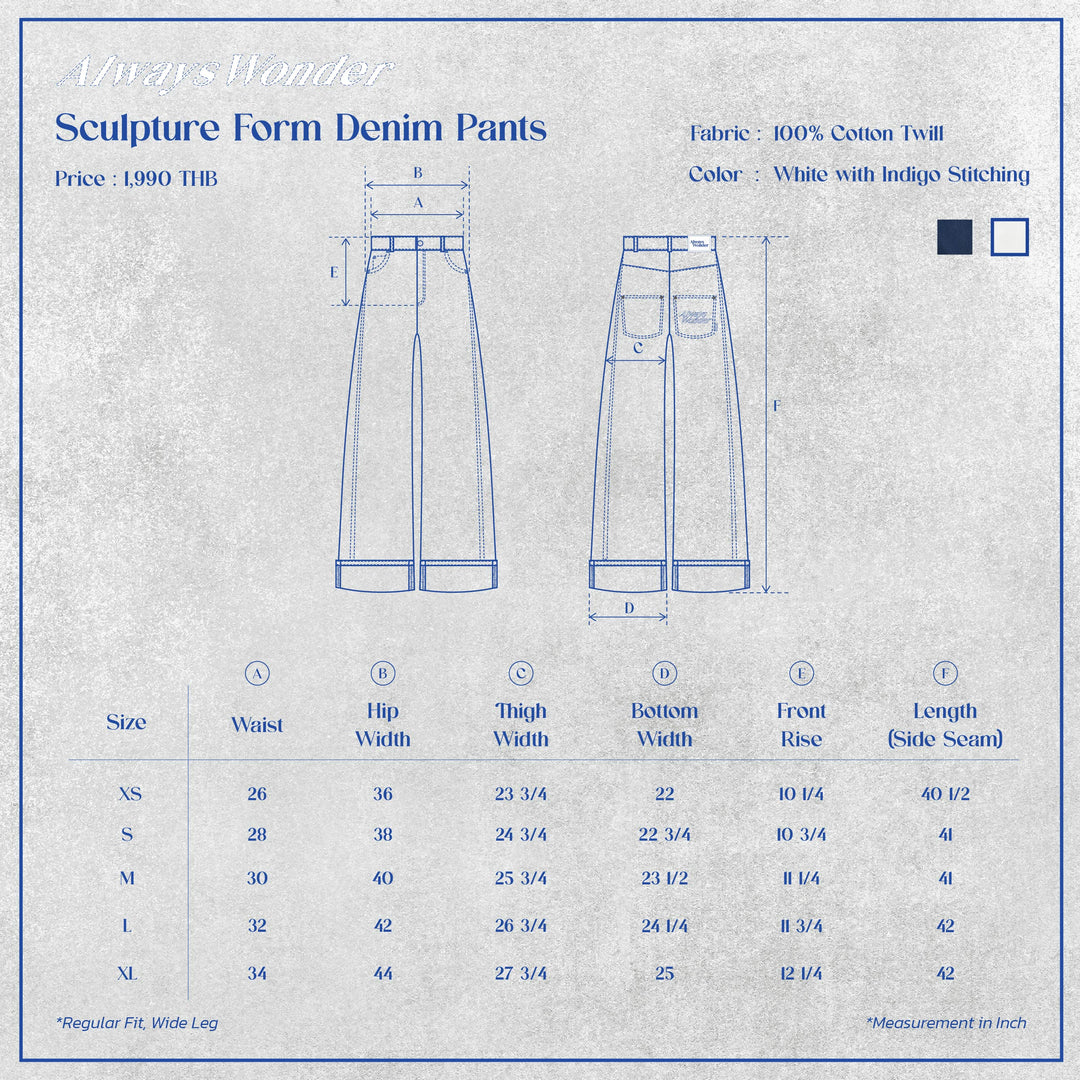 Sculpture Form Denim Pants | White With Indigo Stitching