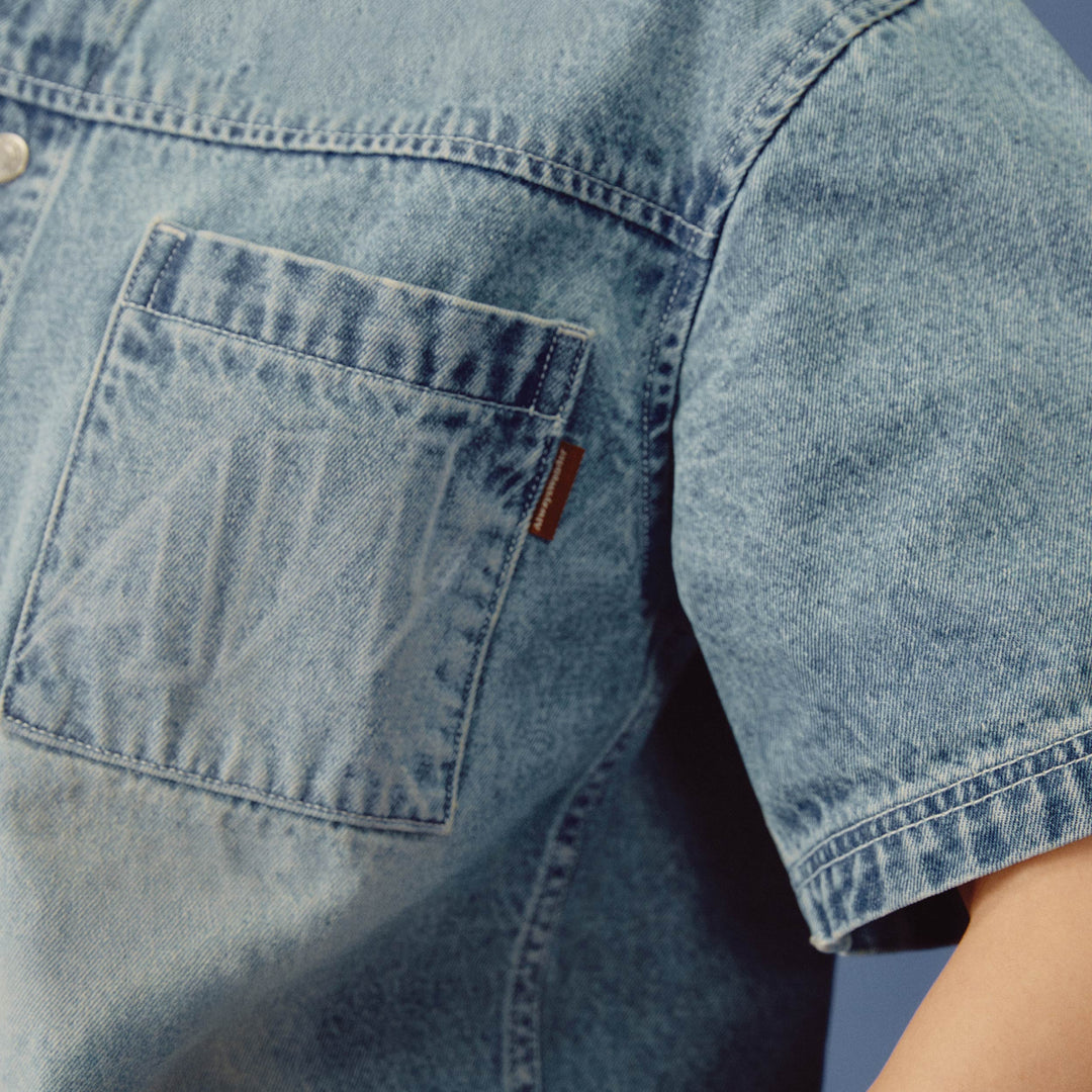 Ease Light-form Denim Shirt | Washed Sky Blue