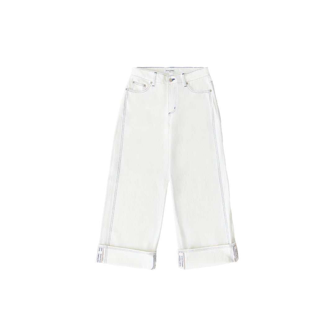 Sculpture Form Denim Pants | White With Indigo Stitching