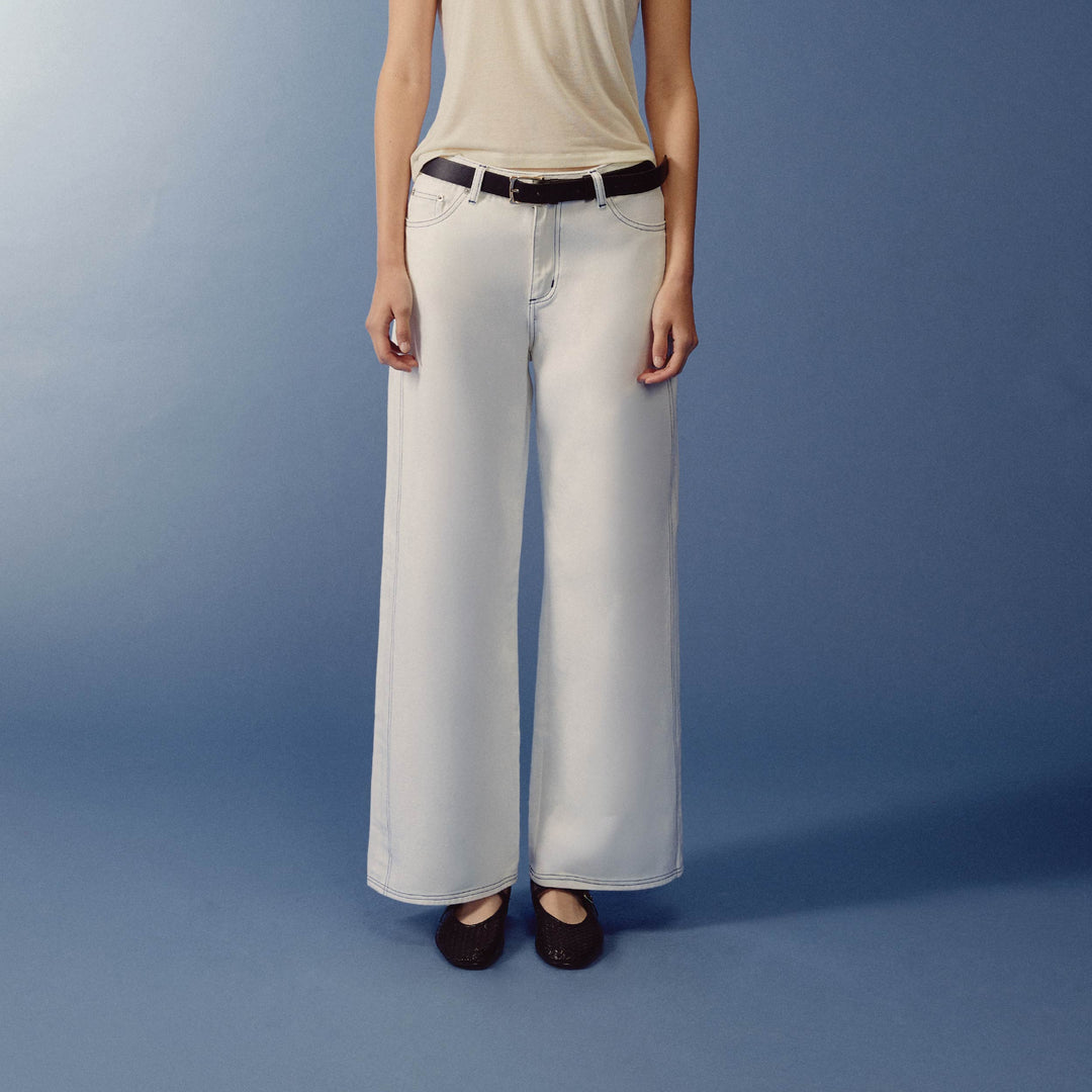 Sculpture Form Denim Pants | White With Indigo Stitching