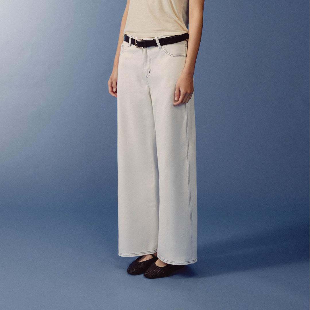 Sculpture Form Denim Pants | White With Indigo Stitching