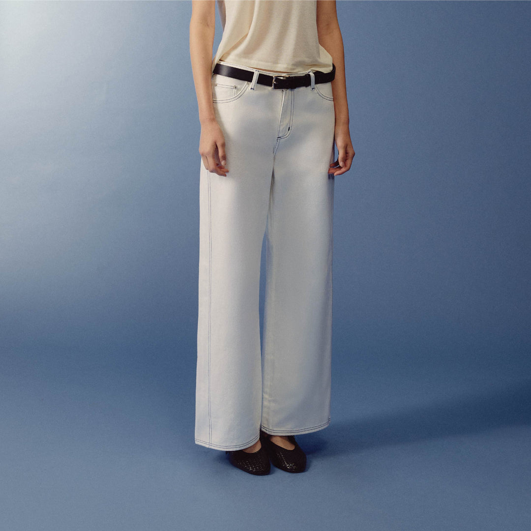 Sculpture Form Denim Pants | White With Indigo Stitching