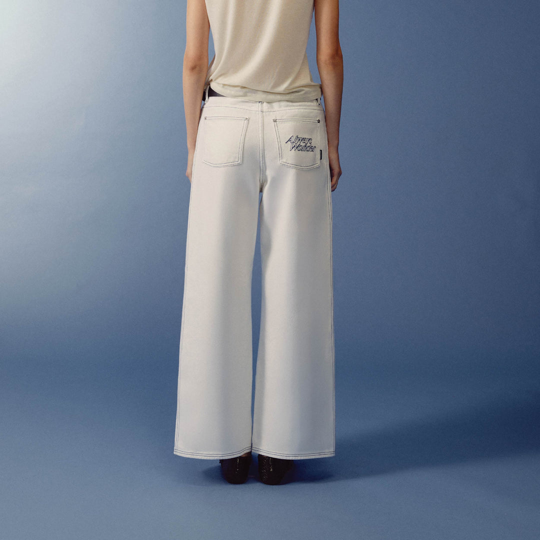 Sculpture Form Denim Pants | White With Indigo Stitching