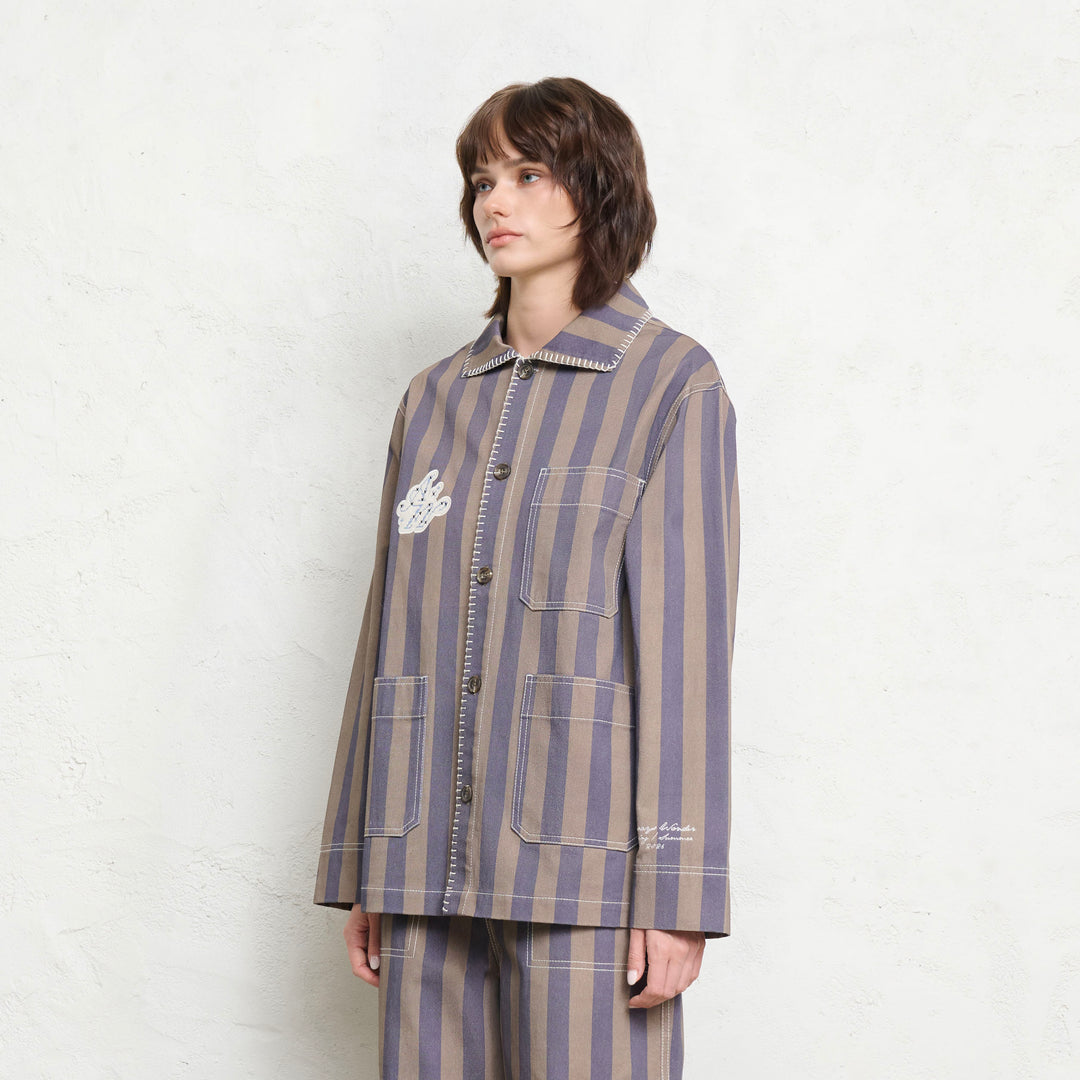 Waterlily Stripe Blazer | Sage Sky