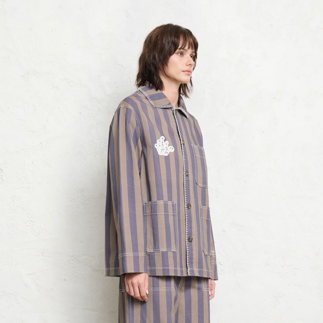 Waterlily Stripe Blazer | Sage Sky