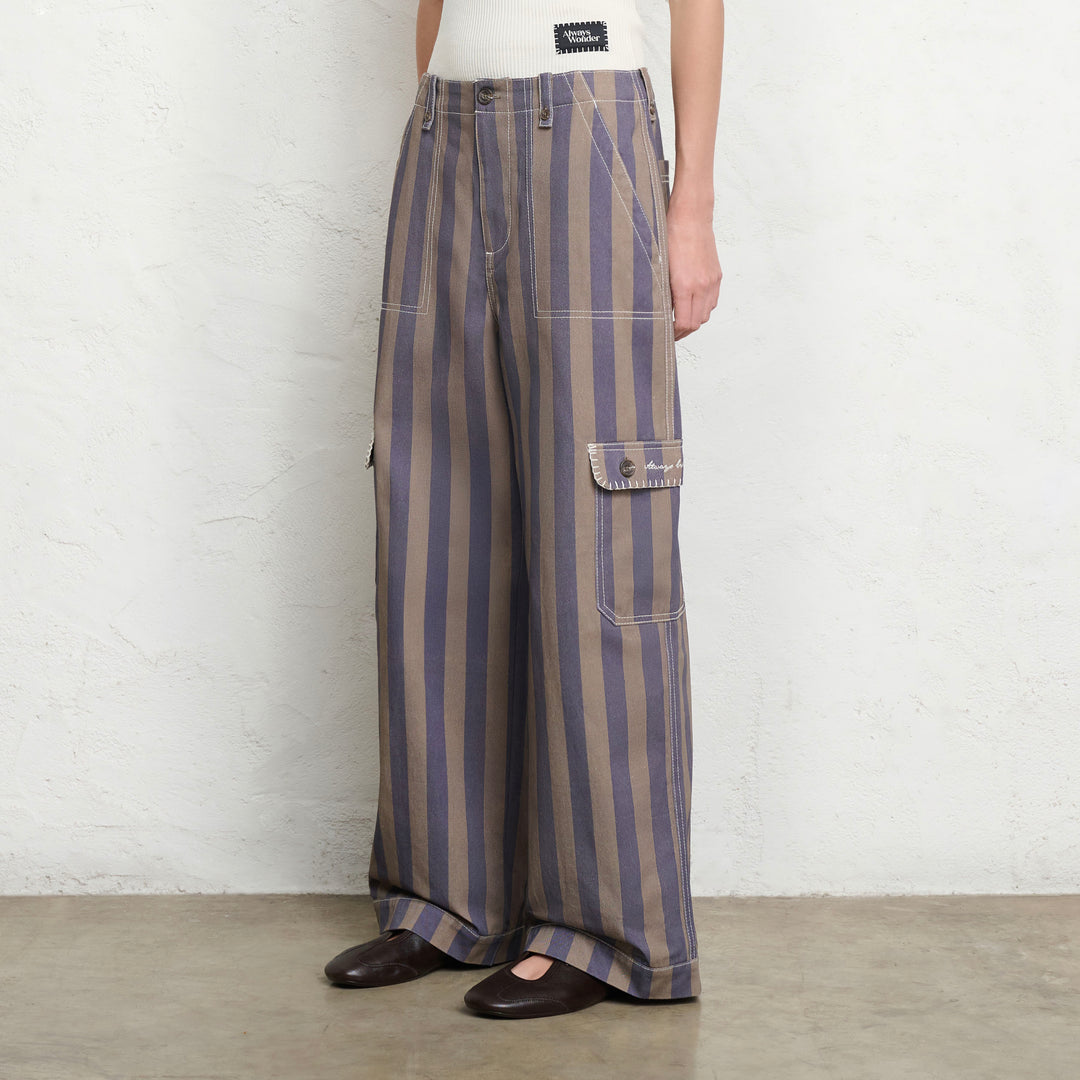 Waterlily Stripe Trousers | Sage Sky