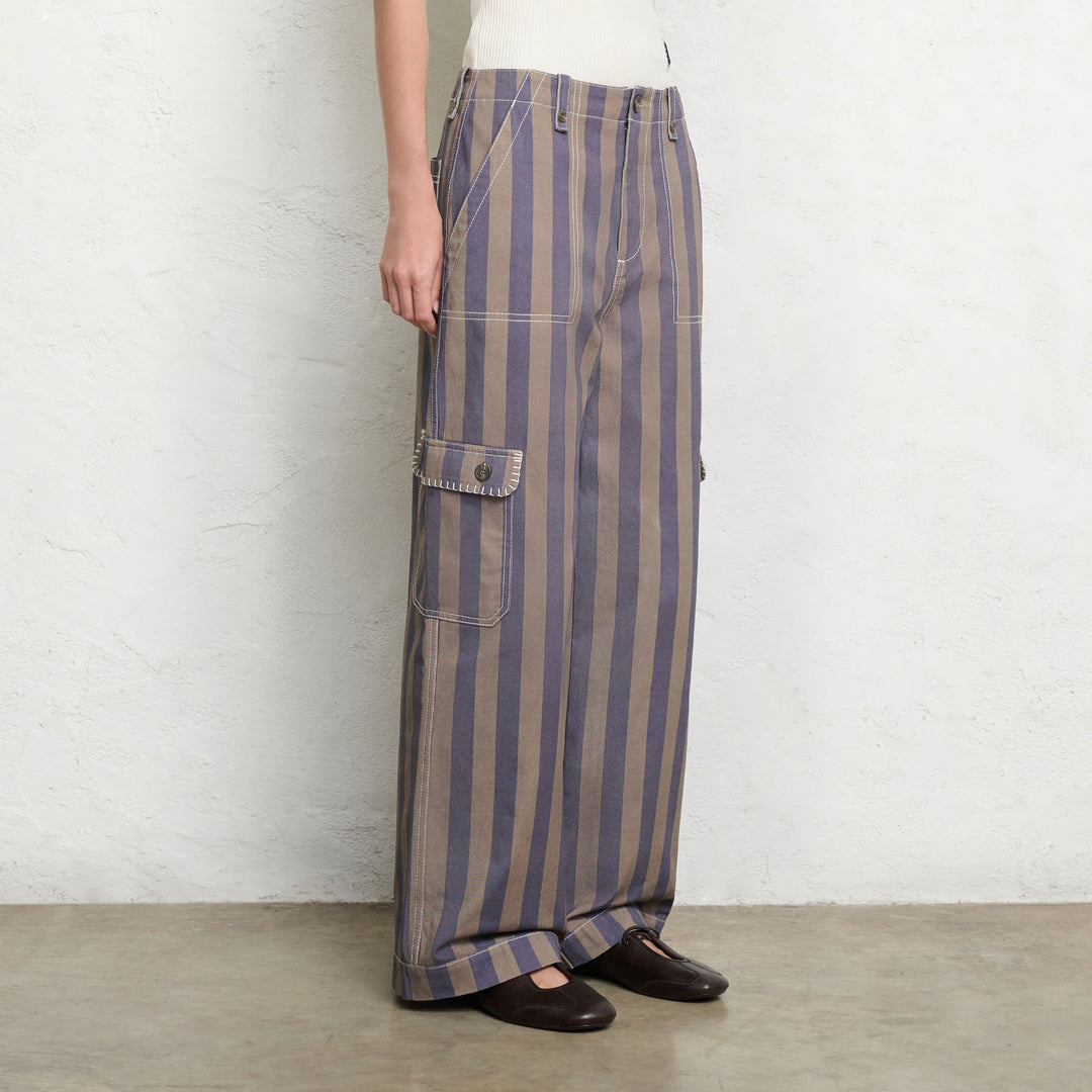 Waterlily Stripe Trousers | Sage Sky