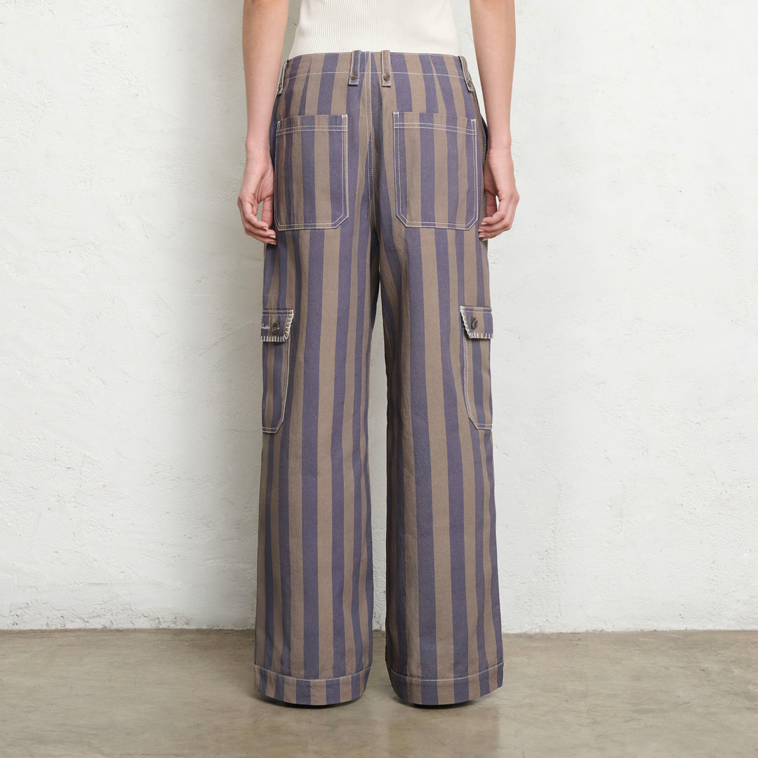 Waterlily Stripe Trousers | Sage Sky