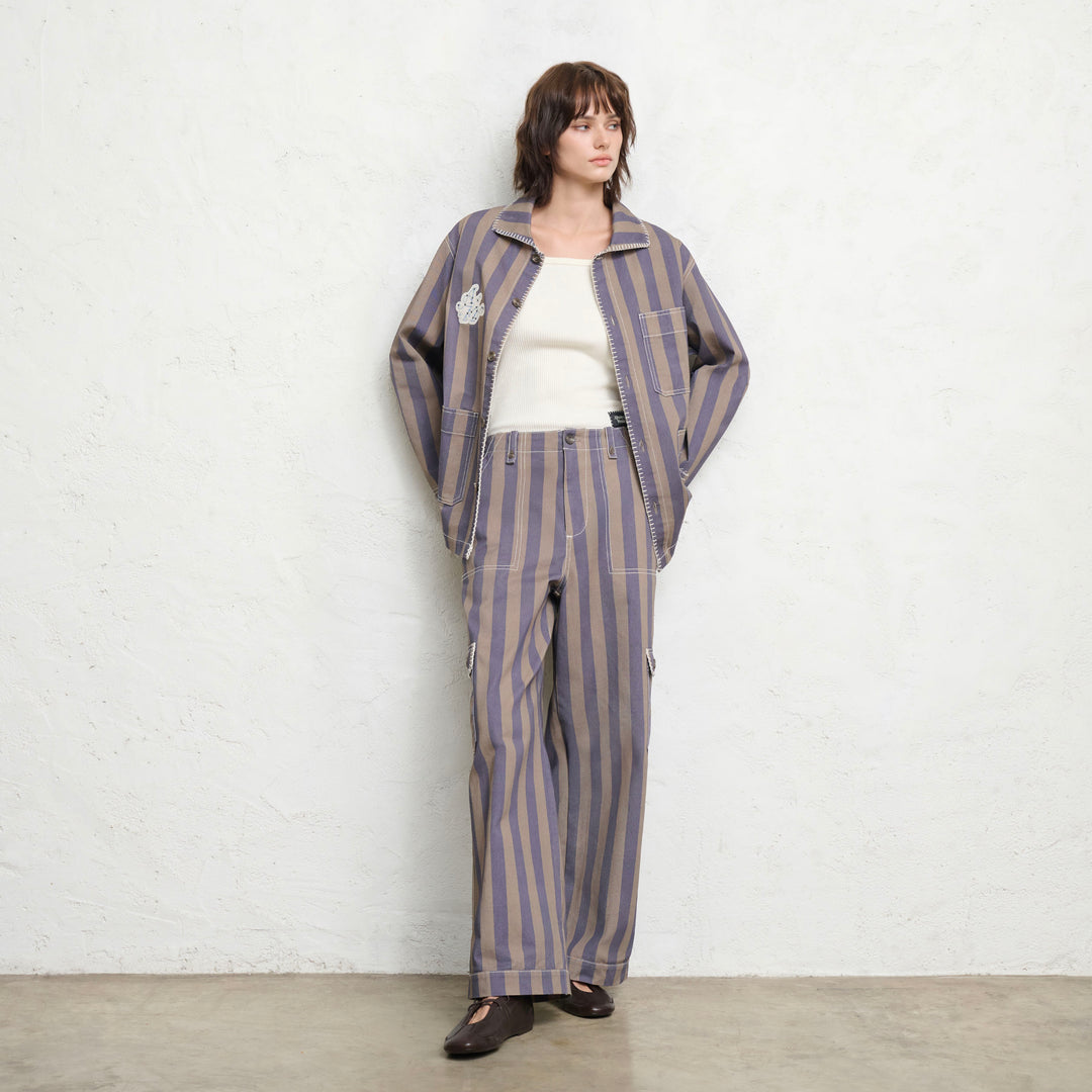 Waterlily Stripe Trousers | Sage Sky