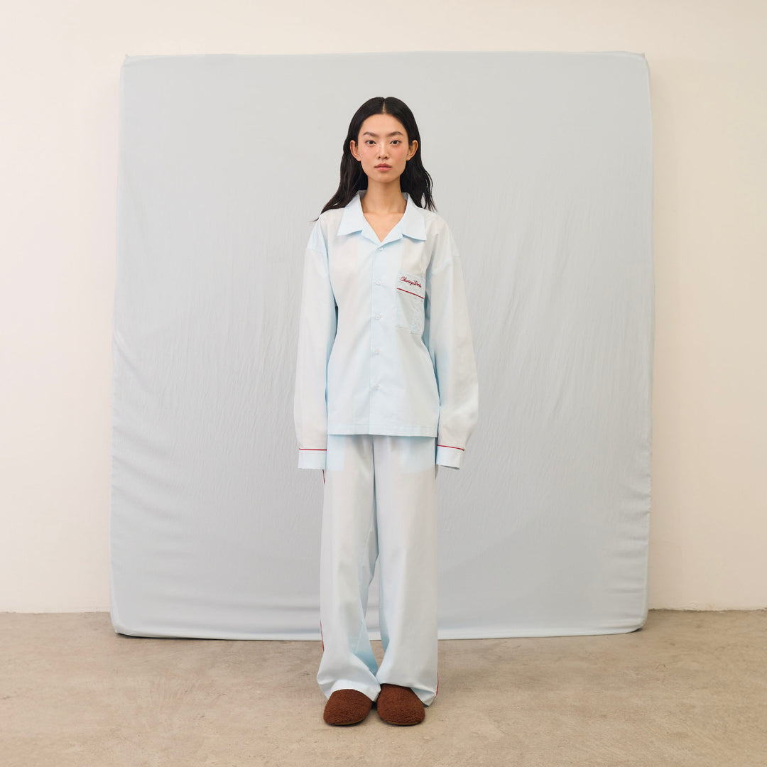 Soft Day and Night Lounge Set | Soft Blue with Cherry stitch