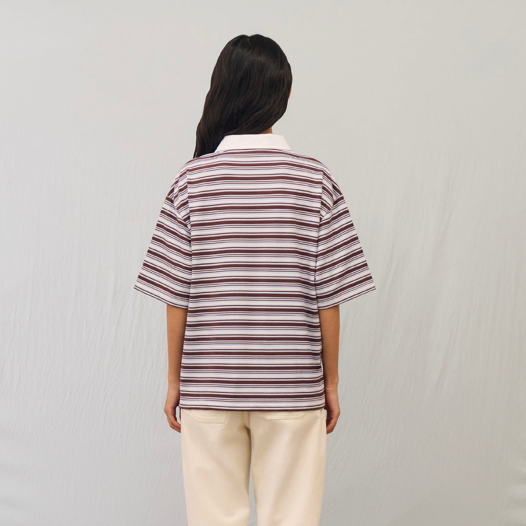 (Pre-order) Comfort Stripe Short-Sleeve polo | Mocha Sky