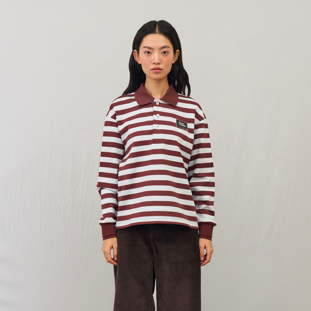 Harmony Long-Sleeve Stripe polo | Mocha Sky