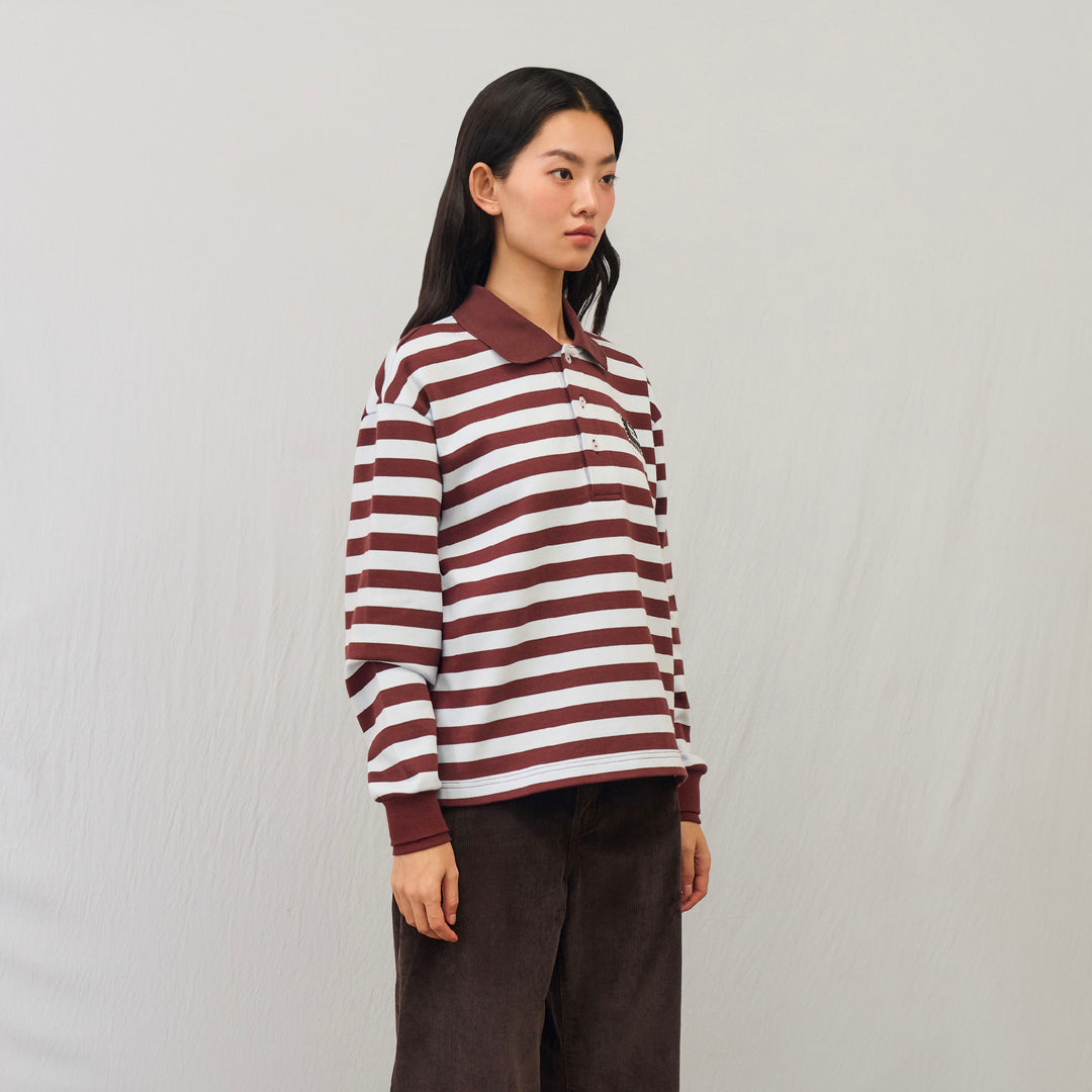 Harmony Long-Sleeve Stripe polo | Mocha Sky