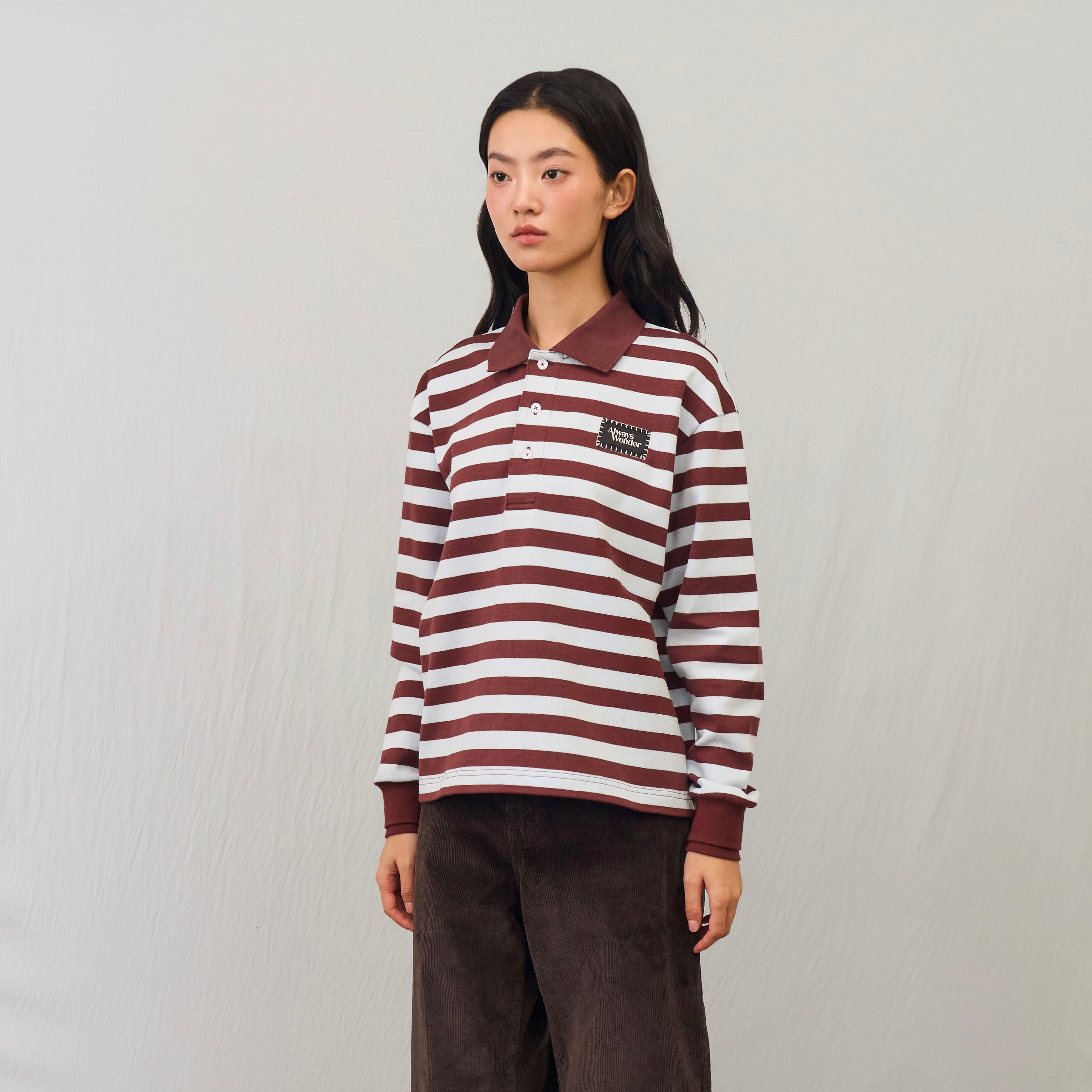 Harmony Long-Sleeve Stripe polo | Mocha Sky – AlwaysWonder