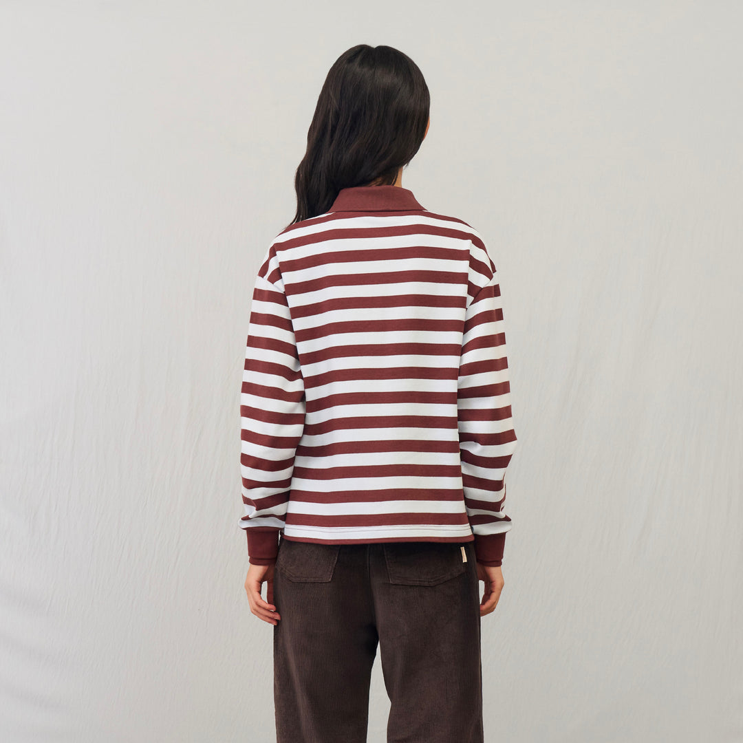 Harmony Long-Sleeve Stripe polo | Mocha Sky