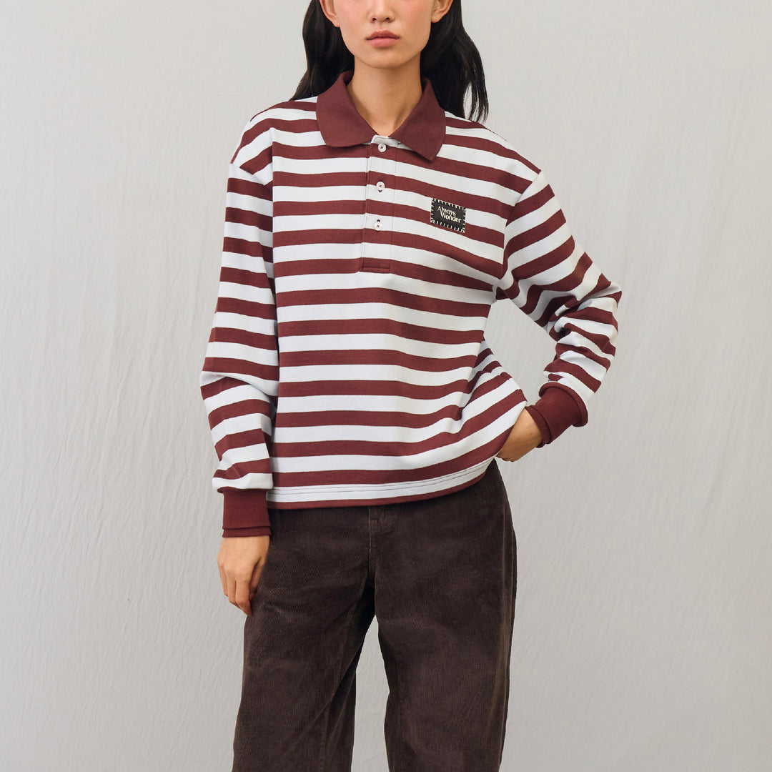 Harmony Long-Sleeve Stripe polo | Mocha Sky