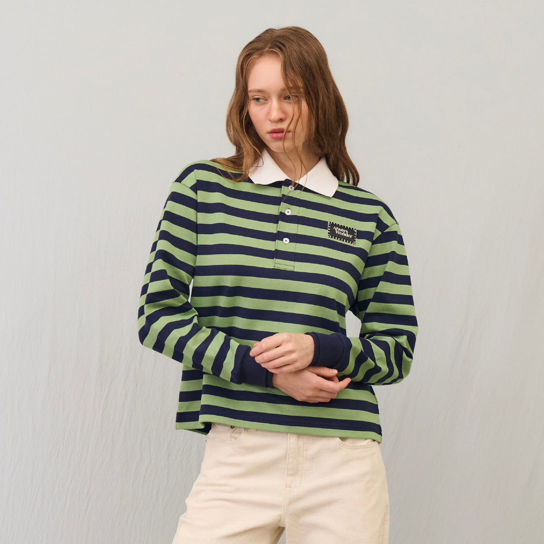 Harmony Long-Sleeve Stripe polo | Matcha Night