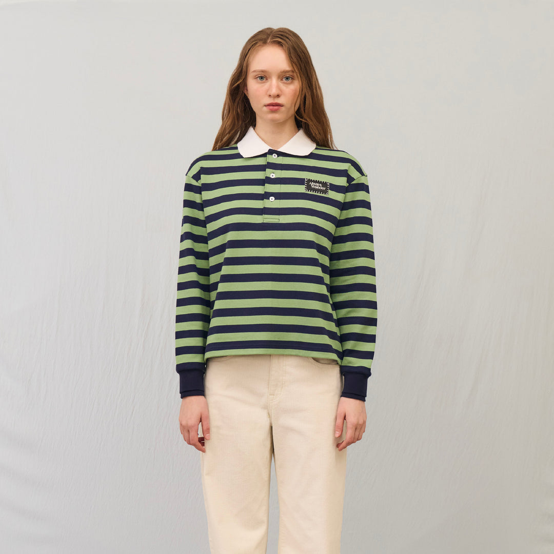 Harmony Long-Sleeve Stripe polo | Matcha Night