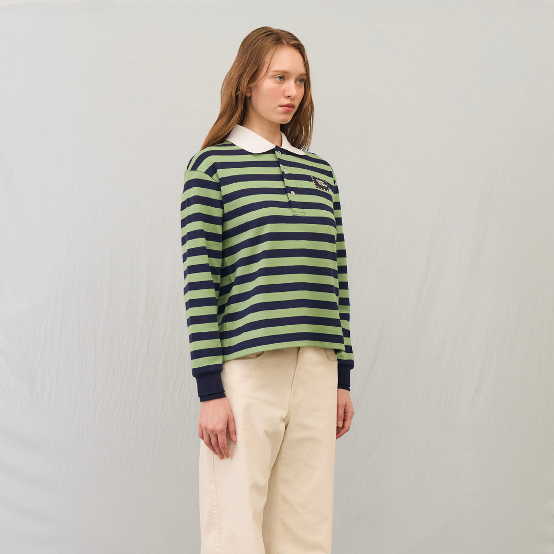 Harmony Long-Sleeve Stripe polo | Matcha Night