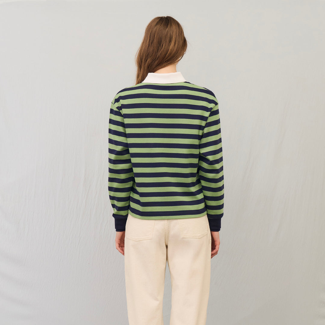 Harmony Long-Sleeve Stripe polo | Matcha Night