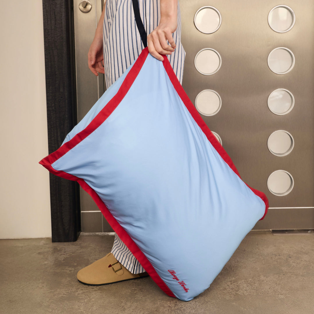 Easy Soft Pillow Case | Sky blue with cherry accent