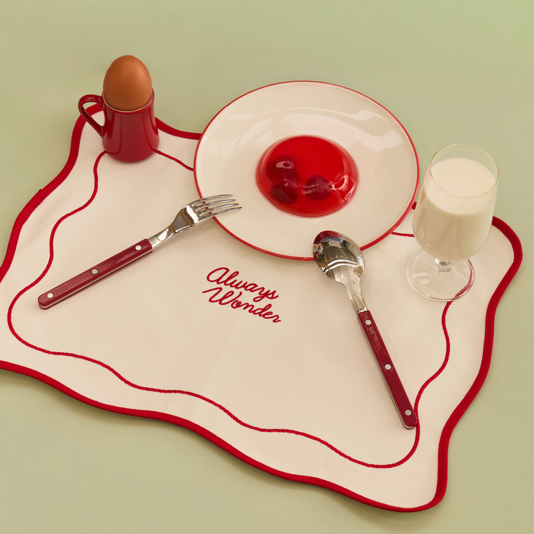 Cozy Meal Placemat | Soft cream with cherry stitch