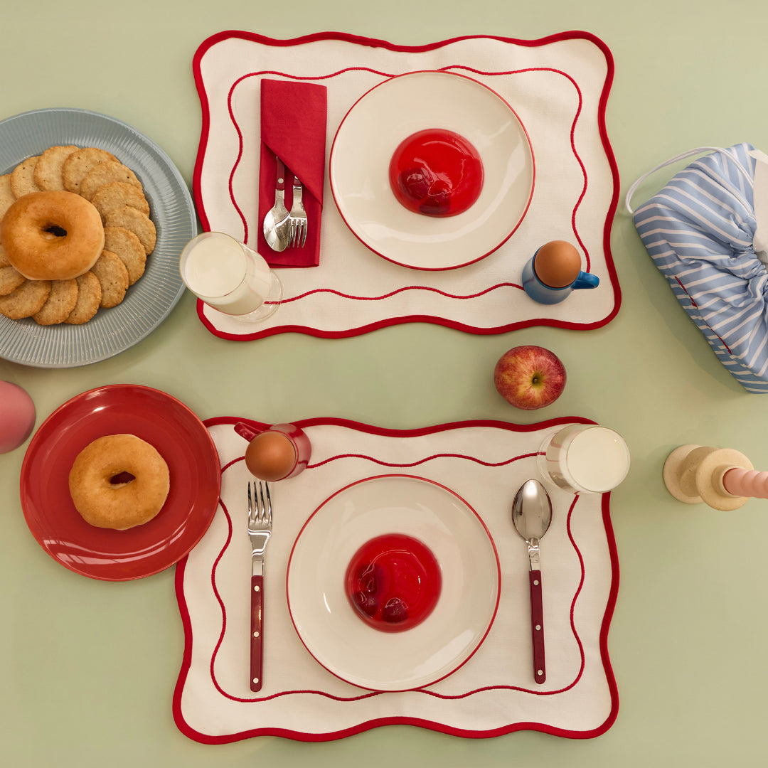 Cozy Meal Placemat | Soft cream with cherry stitch